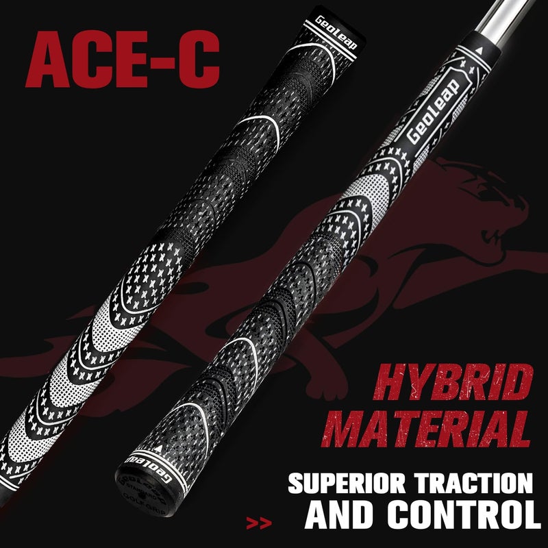Geoleap Golf Grips Set of 13- Cord Rubber Compound Material, Hybrid Golf Club Grips, All Weather Performance.(Black, Standard) - Image 2